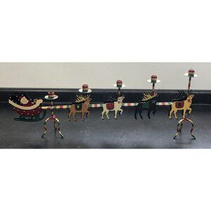 Vintage 32” Christmas Candle Holder Metal Santa Reindeer Sleigh 5 Taper Tabletop